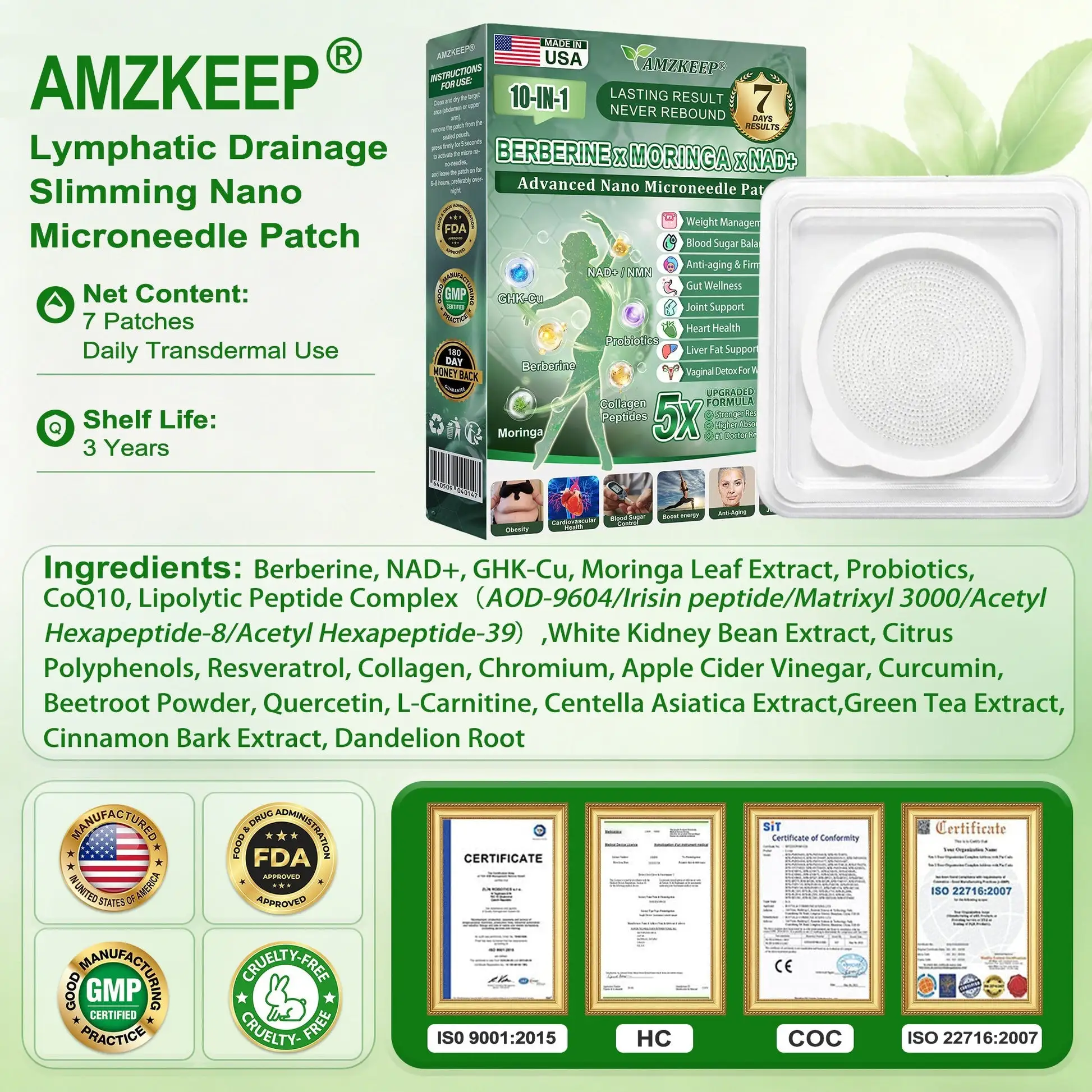 Official Store | AMZKEEP® Metabolic Nano Microneedle Patch 🇺🇸 | Once daily · Visible changes in 7 days | Berberine + Moringa Formula